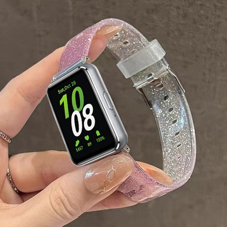 Glitter Clear กีฬาสายรัดซิลิโคนอ่อนนุ่มสําหรับ Samsung Galaxy FIT 3 (SM-R390) สร้อยข้อมือสมาร์ทนาฬิกา Shining Gradient สายรัดข้อมือ