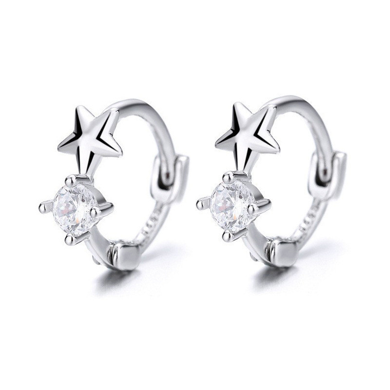 เพทายซ้อนรูปดาววงกลมต่างหูห่วงสําหรับผู้หญิงชุดต่างหูเจาะสําหรับเด็กชุดต่างหูทองคําขาวทุกวันสไตล์หวานอุปกรณ์เสริมเครื่องป - รูปที่ 5