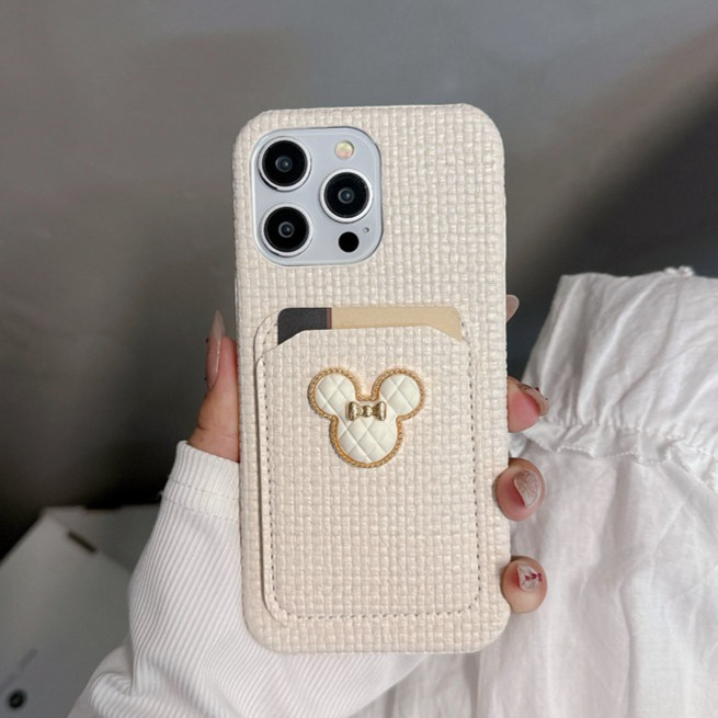 Mickey Card Holder Bag hard Leather Phone Case iP iPhone 7 8 14 15 + Plus X XS XR 11 12 13 14 15 16 Pro Max 12prm 14prm 15prm สาวผู้หญิงของขวัญครึ่งแพ็คปลอก Apple ของขวัญ