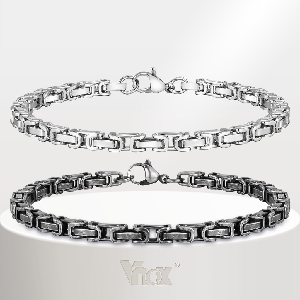 Vnox Mens Byzantine Bracelets, Stainless Steel Link Chain, Vintage Retro Simple Jewelry Christmas Gi