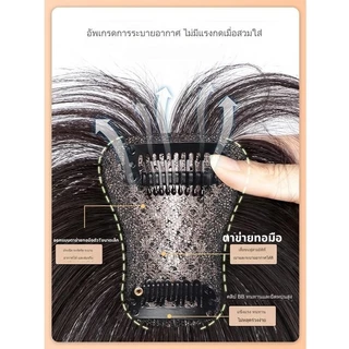 แผ่นเสริมผมด้านหน้า ผมแท้ รหัส 877-899 ตาข่ายตรงกลางทอมือรูปตัวT 4x6 ซม. : ความยาว 25 ซม.