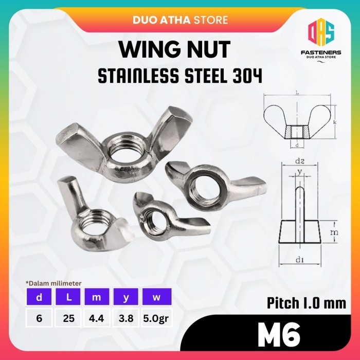 Wing Nut M6 / Ear Nut M6 สแตนเลส 304 / น็อตผีเสื้อ M6 / น็อตผีเสื้อ M6 SS304