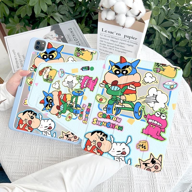 360 ° เคส iPad หมุนได้พร้อมช่องเสียบปากกาไดโนเสาร์ขี่จักรยาน Crayon Shin chan Superman อะคริลิค Backboard Pro11 2020 Gen10 Gen9 Gen8 Gen7 Gen6 Gen5 2020 Air6 Air5 Air4 Rotatable iPad Cov