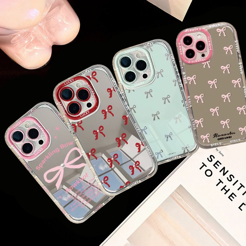 ไข่มุกแฟชั่นสวยๆโบว์แท็กภาษาอังกฤษอย่างง่าย เคส IPhone 11 15 12 13 14 Pro Max 7Plus X XR XS Max 8 15 14 Plus SE 2020