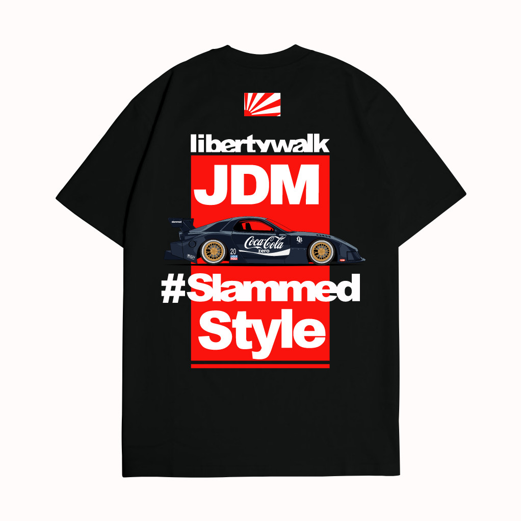 GILAN เสื้อยืด Unisex Distro พร้อม LIBERTY WALK SLAMMED MAZDA RX-7 RX7 LBWK COLA BLACK V2 ภาพ