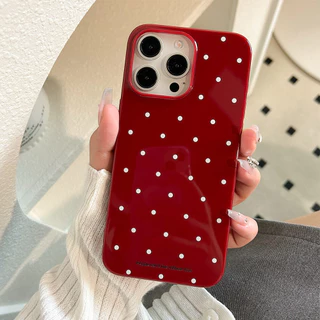 Retro สีขาว Polka Dot สีแดง Glossy เคสโทรศัพท์สําหรับ Iphone 15 14 Pro Max 11 12 13 Plus XR XS Max INS ปีใหม่ซิลิโคนกันกระแทกโทรศัพท์นุ่มปกหลัง
