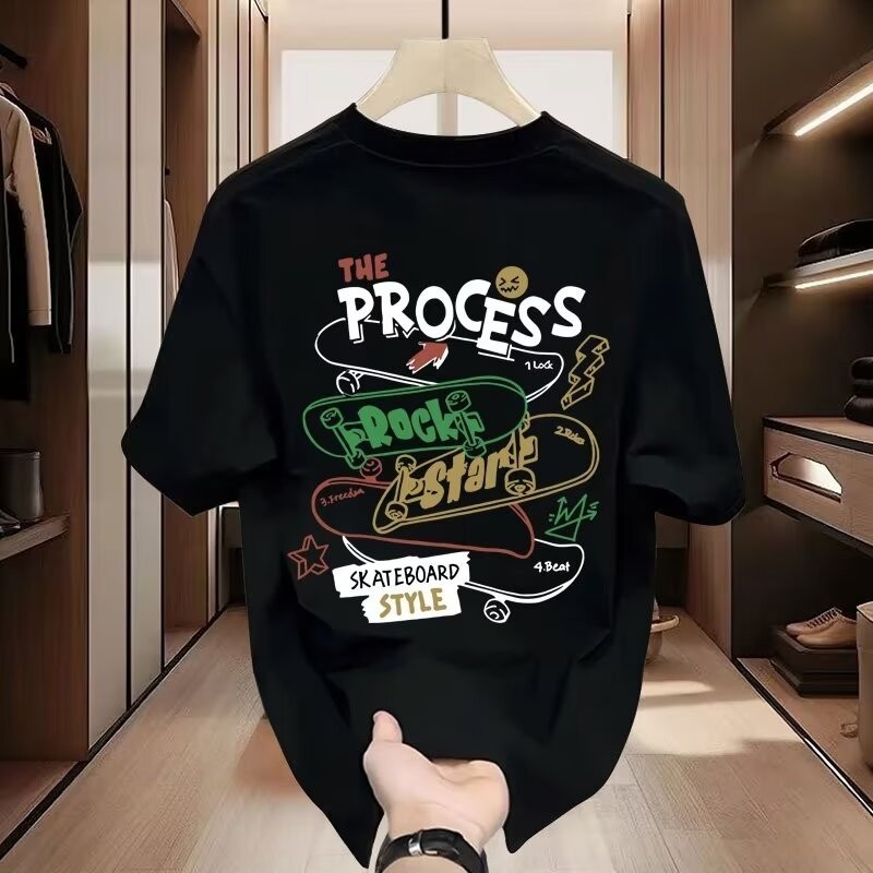 เสื้อยืดลําลอง คอกลม แขนสั้น ผ้าฝ้าย พิมพ์ลายการ์ตูน แฟชั่นฤดูร้อน สําหรับผู้ชาย มีสีดํา สีขาว ไซซ์ S - XXXL  1