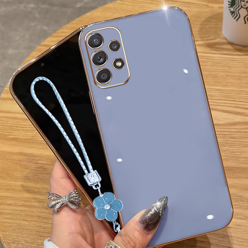 SAMSUNG ปลอกสําหรับsamsung Galaxy A23 A32 A52 A72 4G 5G A33 A53 A73 M32 A52S 5GหรูหราElectroplatedตรงขอบซิลิโคนนุ่มโทรศัพท์ป้องกันกรณีดอกไม้แขวนเชือก - รูปที่ 7
