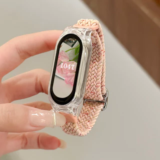 สายรัดไนลอนแบบปรับได้สําหรับ Xiaomi Mi band 10 9 8 สร้อยข้อมือยางยืด miband 7 6 5 4 3 NFC Braided Solo Loop สายรัดข้อมือ