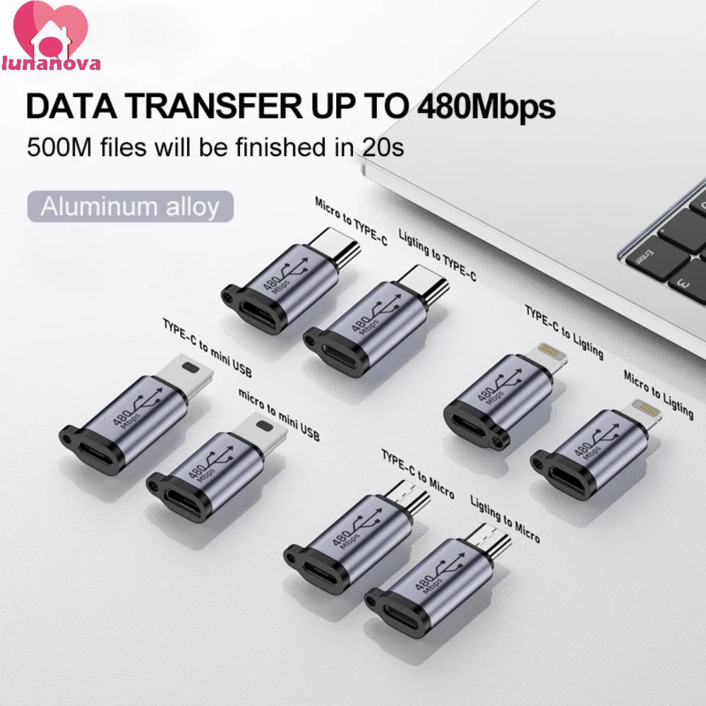 อะแดปเตอร์ LUNANOVA USB C เป็น USB, อะแดปเตอร์ Micro USB ขนาดเล็กชาร์จเร็ว, ตัวแปลงทนทานมินิแบบพกพาไปยังการส่งข้อมูลตัวแปลง Type-C