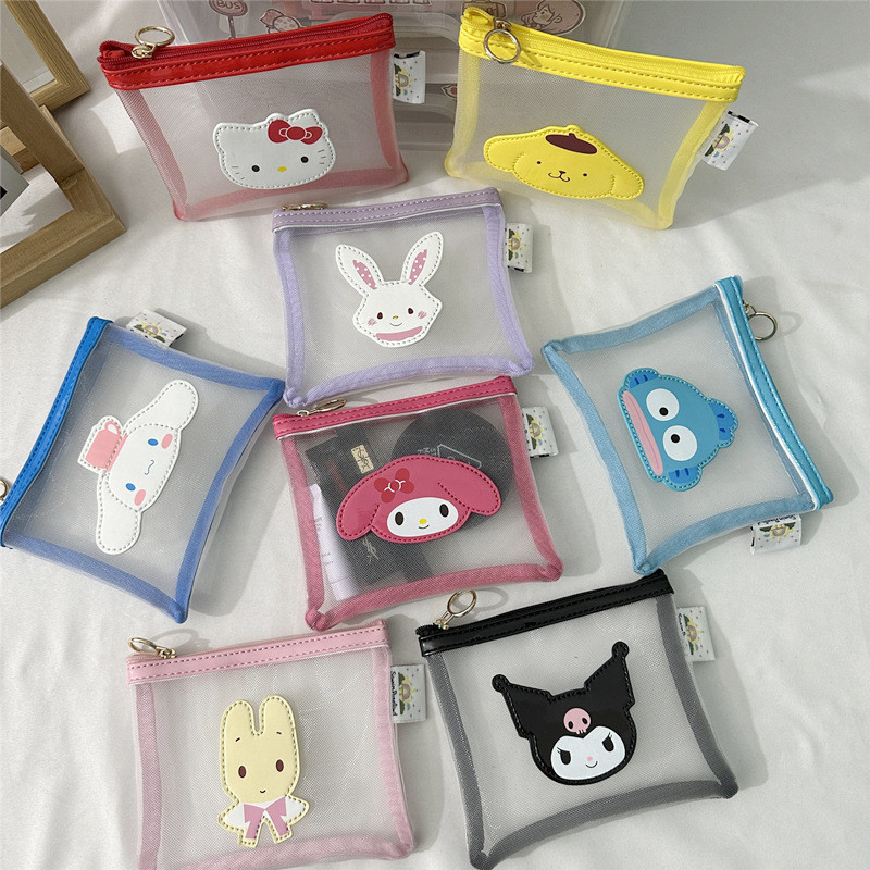 ญี่ปุ่นญี่ปุ่น Kuromi Fish Monster กระเป๋าเครื่องสําอาง Kitty Hello Kitty กระเป๋าผ้ากอซกระเป๋าลิปสติกซิปแบนถุงเก็บเบ็ดเตล็ด
