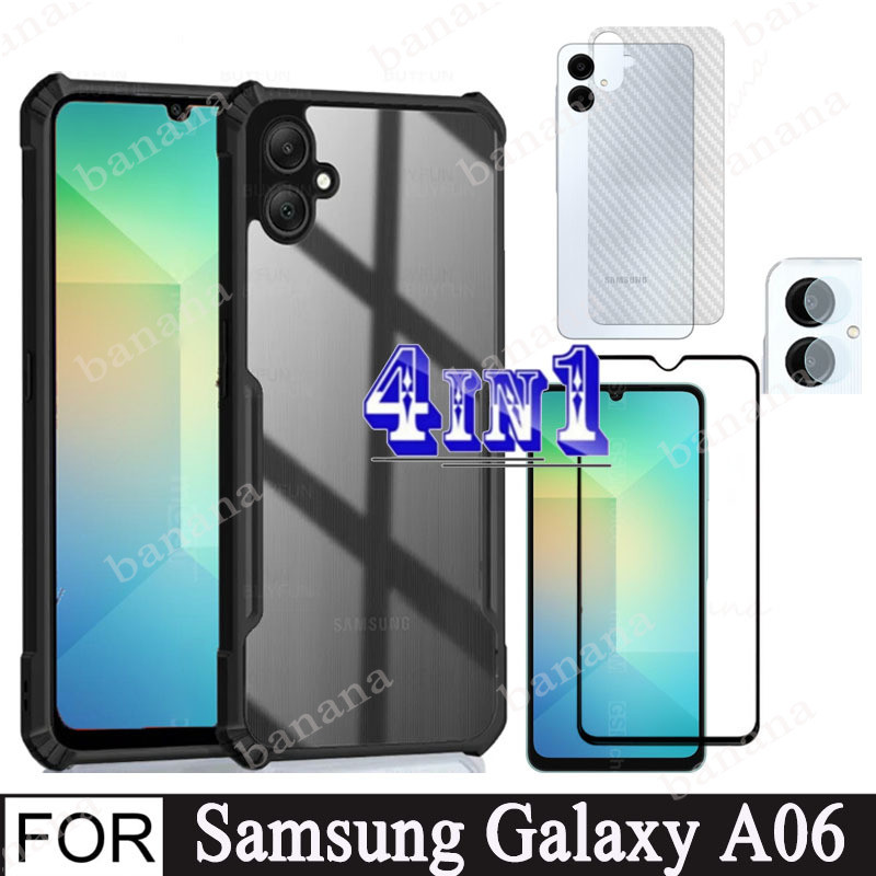 Samsung A06 A05 เคสโทรศัพท์กันกระแทกสําหรับSamsung Galaxy A05s 4 in 1 เลนส์กล้องกระจกป้องกันหน้าจอและความเป็นส่วนตัวเมมเบรนเซรามิกและฟิล์มด้านหลัง