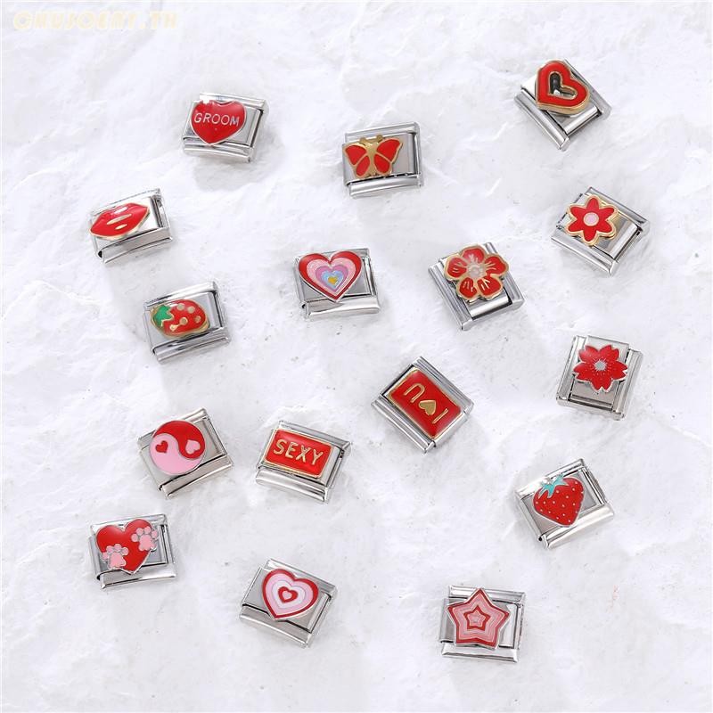 ยอดนิยม Love Unicorn Red Heart Star Italian Charm Links Fit 9 มม.สร้อยข้อมือสแตนเลสทําเครื่องประดับ