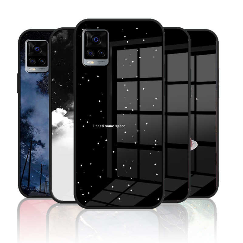 เคสกระจก VIVO V20 V20pro v2021 v2040 v2025 เคสกระจกนิรภัยฮาร์ดฝาหลังขอบซิลิคอนอ่อน
