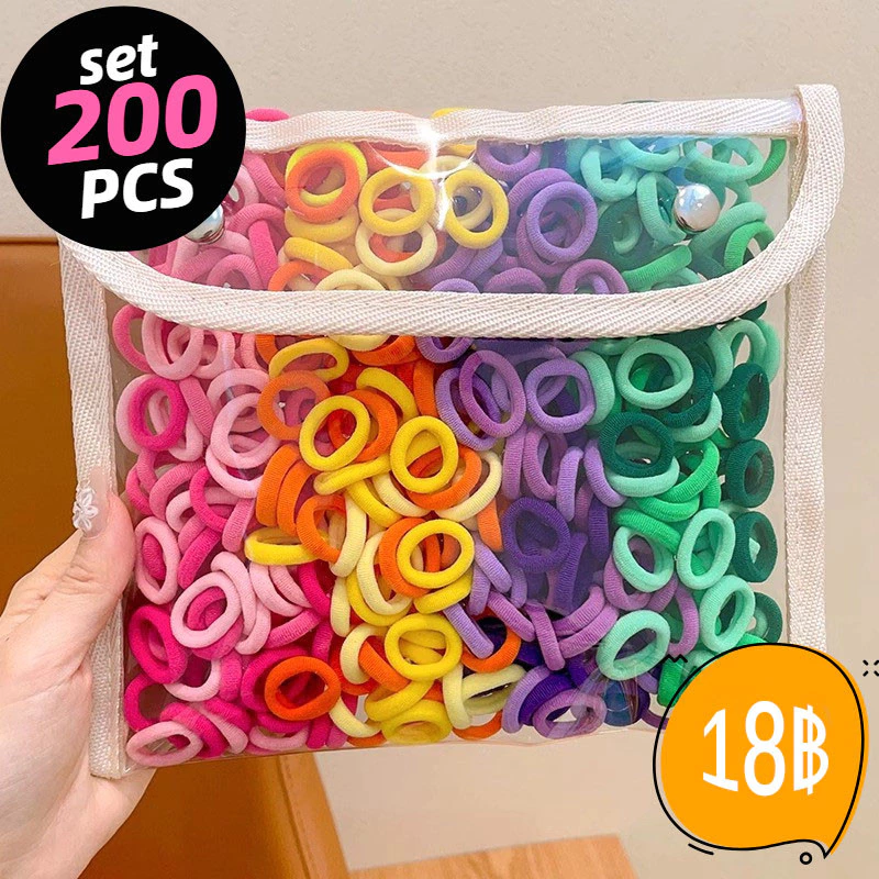 200ชิ้นชุดผูกผมสําหรับเด็กแฟชั่นเกาหลีที่เรียบง่ายยืดหยุ่นสูงยางรัดเด็กสาวผมเชือก