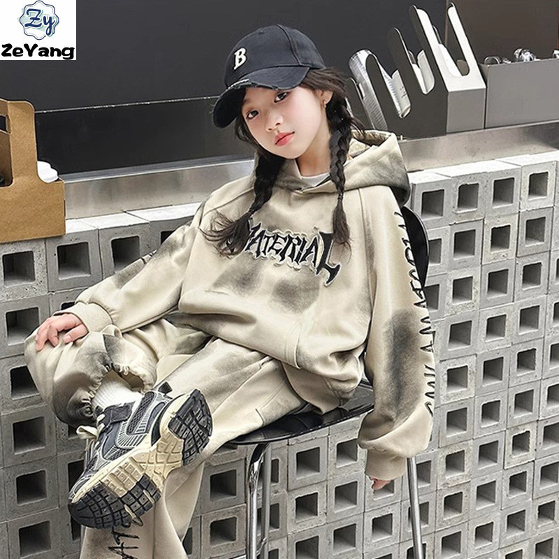[ZY] 110-170 ซม.พร้อมสต็อกเด็ก Hooded Sweatshirt Suit ชุดลําลองฤดูใบไม้ร่วงฤดูหนาวเด็กทารกแฟชั่น Sweatpants ชุดเสื้อยืดแขนยาวสูททั้งหมด @-