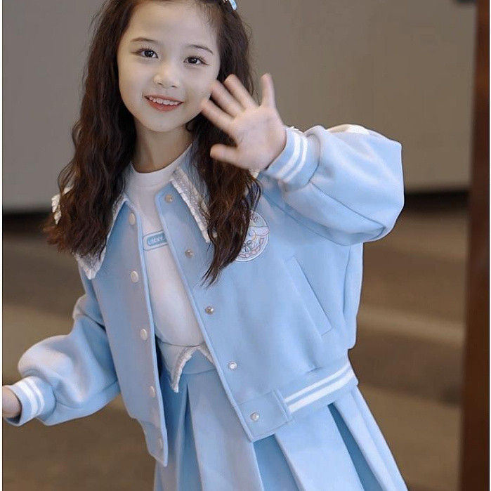[พร้อมสต็อก] 3-14ปีสาวชุดสาวชุดล้มและฤดูหนาว2023แฟชั่นเกาหลีเด็กเบสบอลแจ็คเก็ตกระโปรงชุด