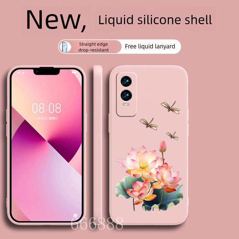 Gift lanyard case สําหรับ vivo Y76s y76 5G เคสโทรศัพท์ใหม่ลายดอกบัวกันกระแทกเคสนิ่ม