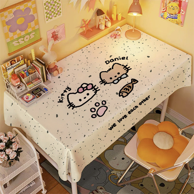 Hello Kitty การ์ตูนน่ารักผ้าปูโต๊ะสาวหัวใจตารางเสื่อ อิน สไตล์ที่มีมูลค่าสูงห้องโต๊ะเครื่องแป้งตกแต่งผ้า