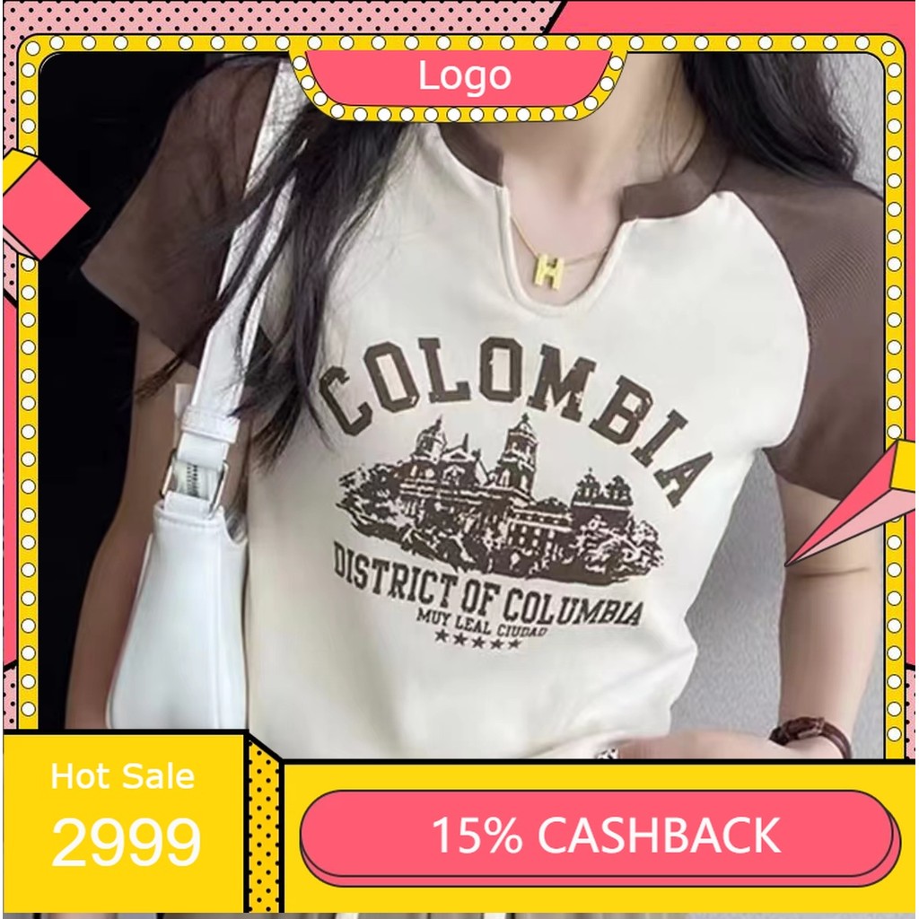 Q-096 พร้อมส่ง เสื้อครอป น่ารักCคอวีเว้า ผ้านิ่มยืด