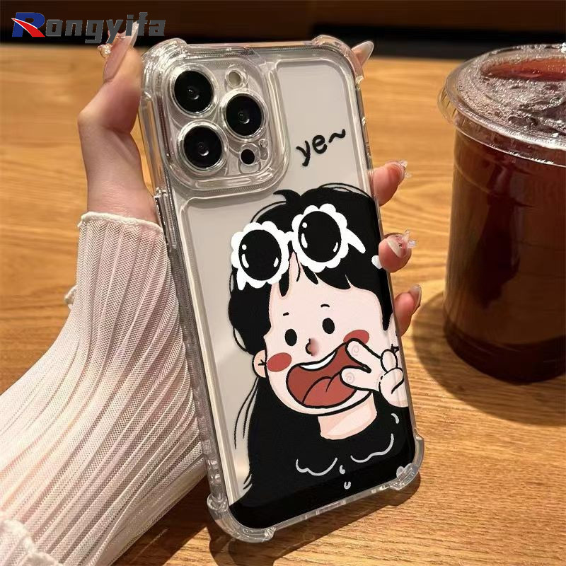 Happy Laugh Girl ฝาหลังสําหรับ Realme 13 Pro Plus 13+ GT6 C63 C61 Narzo 70 N61 หมายเหตุ 60 เคสโทรศัพท์เรียบง่ายการ์ตูนสี่มุม Anti-fall Soft ปลอกใส