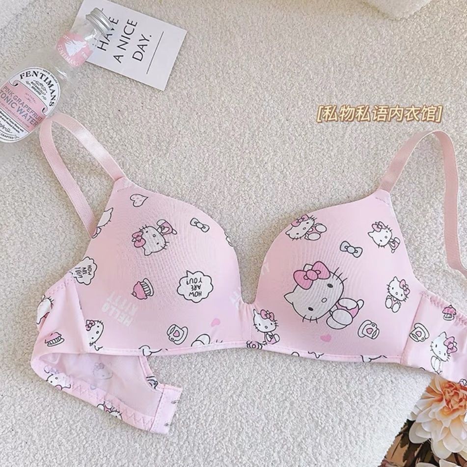 Hello Kitty Girl Bra ที่ไม่มีสายหนัง katie Anti-SLIP Small breast Push-Up ชุดชั้นในน่ารัก Sweet ราคา ถูกที่สุด ดีลบีเคเค แกลเลอรีภาพที่ 4