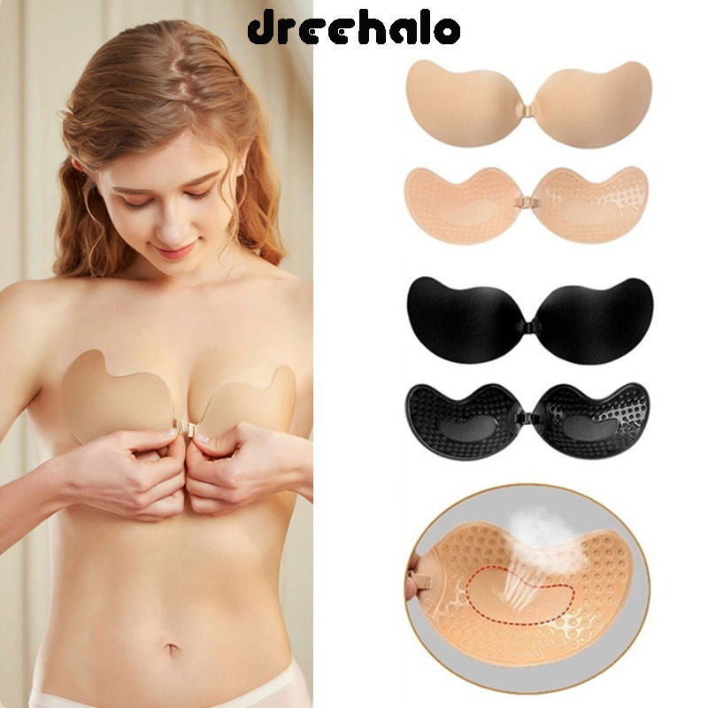 Dreehalo  บราไร้โครงซิลิโคนแบบไร้สาย แปะหน้าอก ติดตะขอด้านหน้า รุ่นบาง ดันทรง ใช้ซ้ำได้