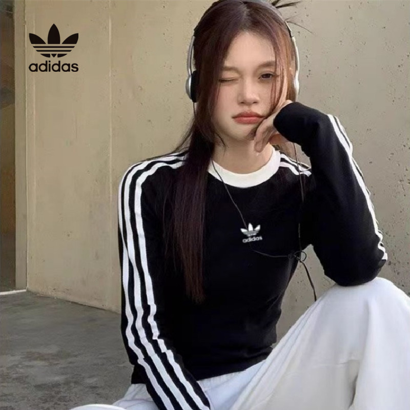Adldas 100% Original ปักโลโก้เสื้อสําหรับผู้หญิงเสื้อผ้าฝ้ายกระชับสัดส่วน