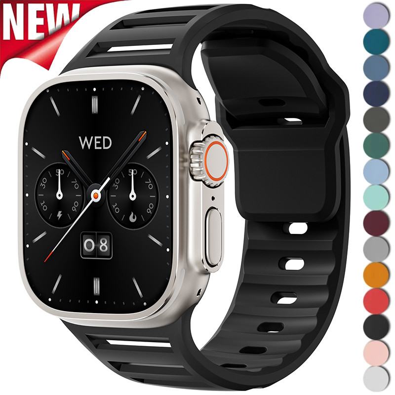 สายซิลิโคนสร้อยข้อมือกีฬาสําหรับ Apple Watch Ultra ultra2 IWatch series 11 10 9 8 7 6 SE 5 4 3 49/45/44/42/41/40/38 มม.