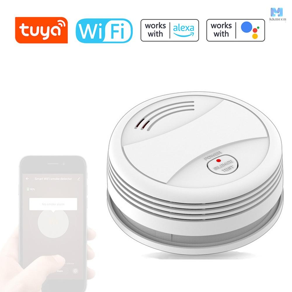 Tuya Wifi เซ็นเซอร์โฟโตอิเล็กทริคอิสระเครื่องตรวจจับควันไฟปกป้องเสียงไฟปลุกด้วยโทรศัพท์มือถือ APP ระยะไกลผลักดันฟังก์ชั่นเตือน