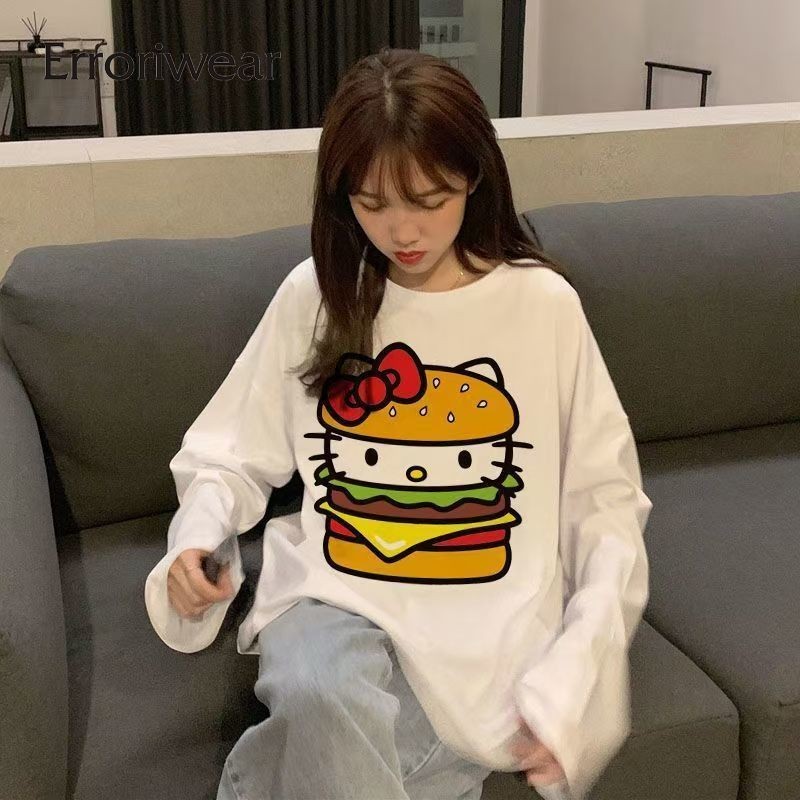 ข้อผิดพลาด เสื้อสเวตเตอร์ผู้หญิง 2024 แฟชั่นการพิมพ์การ์ตูนน่ารักรอบคอเสื้อแขนยาวเสื้อลําลอง