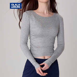 Yoga Sports T-shirt Long Sleeve Pleats Ribbed Breathable