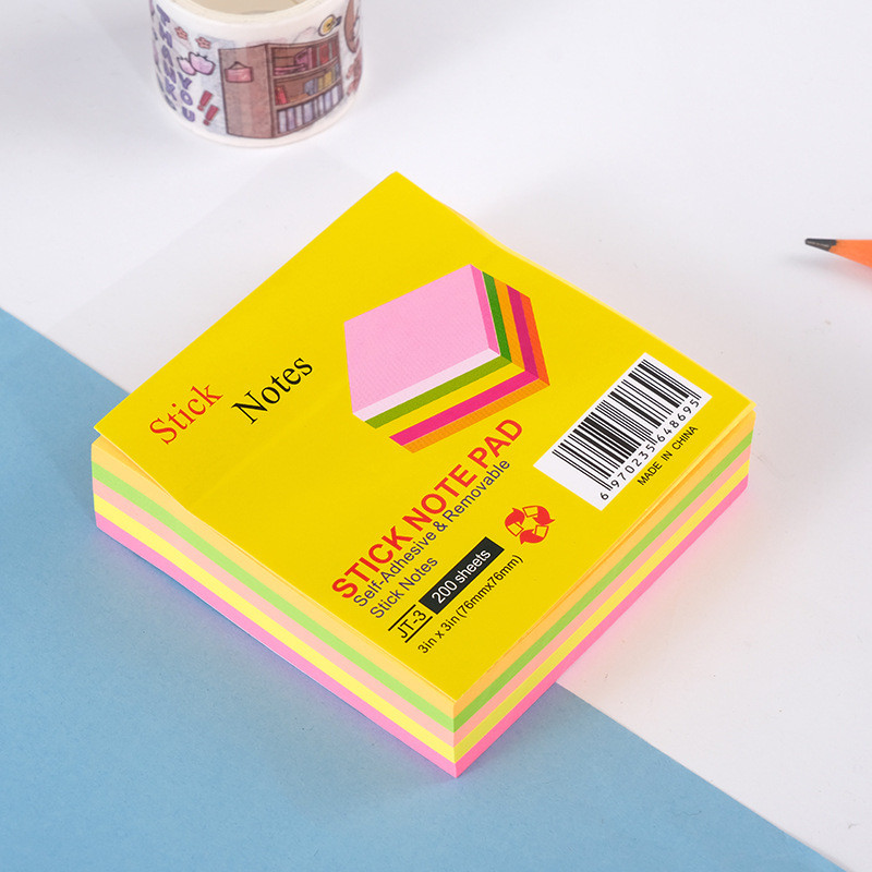 แผ่นจดบันทึกสี 200 หน้าข้อความมีกาวในตัว Sticky Note เครื่องเขียนนักเรียน WJ633
