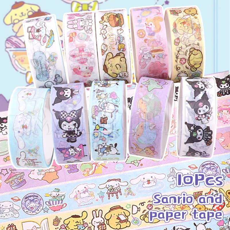 10 ม้วน Sanrio Washi Tape - สติ๊กเกอร์ตกแต่งวัสดุ Kuromi - DIY งานฝีมือเทปกาว - สติ๊กเกอร์สมุด Guka - สติ๊กเกอร์บัญชีมือการ์ตูน Kuromi