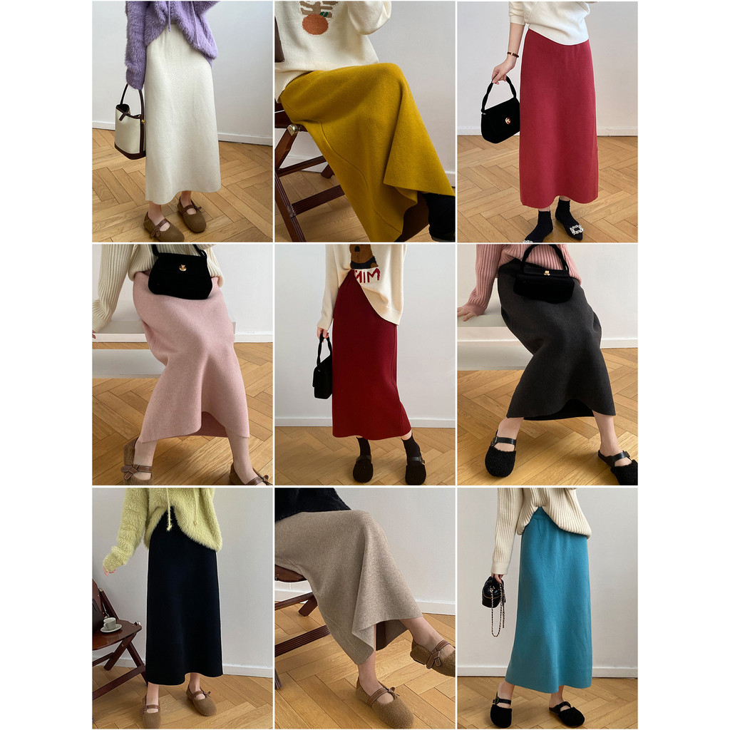 ซูซี ย้อนยุคสีทึบเรียบง่ายหวานฤดูใบไม้ร่วงสไตล์ใหม่สบายๆหรูหราเอวสูงผู้หญิงกลางยาวถักกระโปรงทรงเอ 240909 - รูปที่ 4