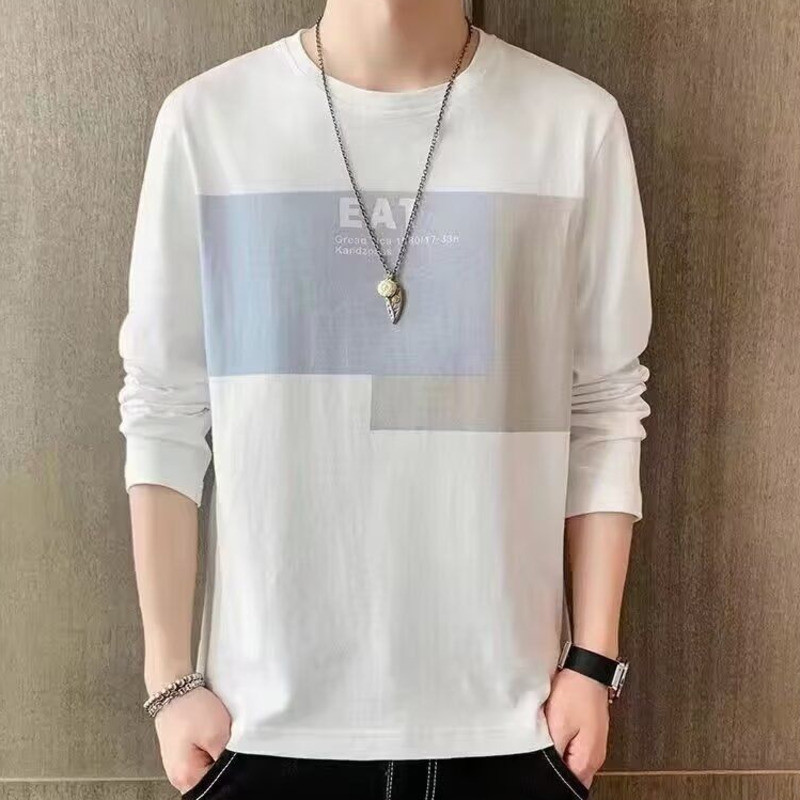 เสื้อยืดชาย ฤดูใบไม้ผลิฤดูใบไม้ร่วงแขนยาวอเนกประสงค์สบายๆหลวมเสื้อยืด เสื้อยืดผู้ชาย