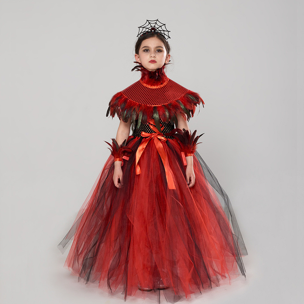 สาวฮาโลวีนระดับไฮเอนด์ชุดสีแดงโกธิคปีศาจราชินีคอสเพลย์แวมไพร์เครื่องแต่งกายพรรคเครื่องแต่งกายชุด4ชิ้น
