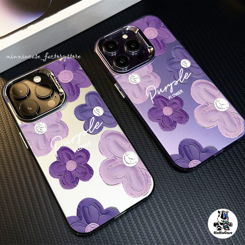 เคสไอโฟน11 ซิลิโคนนุ่มเคสโทรศัพท์ ดอกไม้เกสรดอกไม้ผ้าสีม่วง For IPhone 11 13 12 7Plus 14 15 11 Pro MAX 8 7 Plus X XR XS - รูปที่ 3