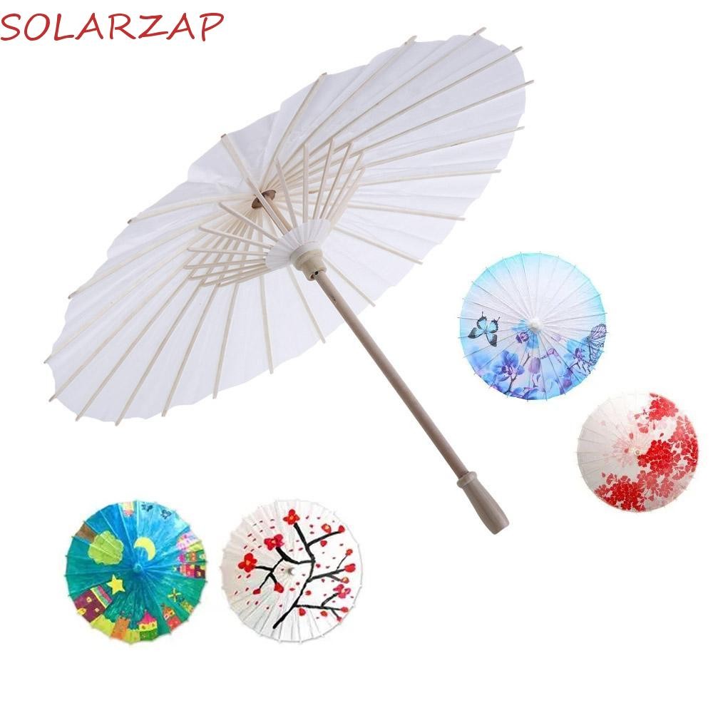 Solarzap ร่มกระดาษ Oriental กระดาษน้ํามันสีขาวสําหรับทารกอาบน้ําครบรอบงานแต่งงานวันเกิด Long-handle การถ่ายภาพทําด้วยมือ Prop