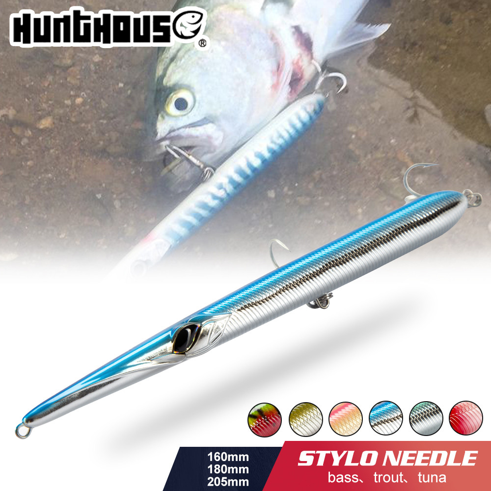 Hunthouse เข็ม stylo fishing lure ดินสอหล่อยาว stickbait ลอยและจม 205 มม.31/36g cross garfish sphyraena sca
