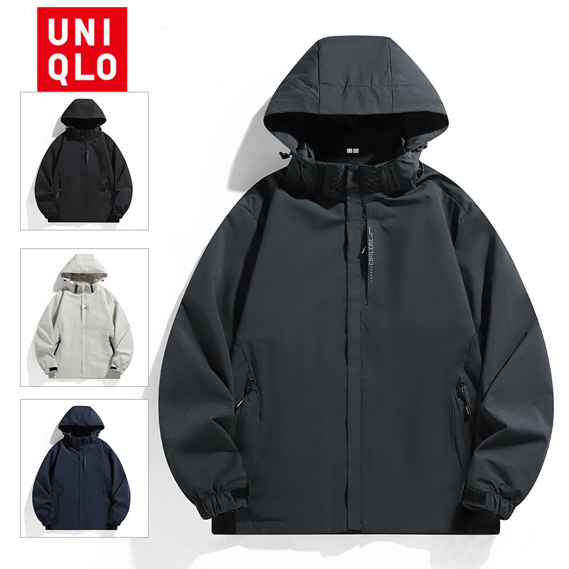 Uniqlo เสื้อแจ็คเก็ตกลางแจ้ง M-5XL บางชายกันน้ําหลวมขนาดใหญ่เสื้อแจ็คเก็ตกันน้ําเสื้อแจ็คเก็ตกันลม