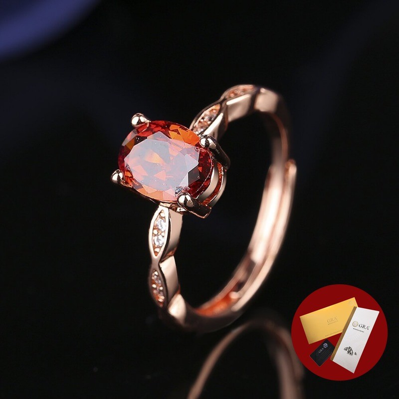 (มีใบรับรอง Gra) 18K Rose Gold Ruby Ring แหวนเพชรสีแดงรูปไข่แฟชั่น