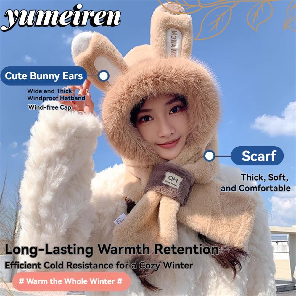 Yumeiren หมวกป้องกันหู,นุ่ม Cozy เล่นสกีและเดินป่าแบบบูรณาการหมวกผ้าพันคอชุด,หนากันลมหูกระต่ายตุ๊กตาฤดูหนาวผู้หญิงอุปกรณ์กลางแจ้งชุดสําหรับผู้หญิง