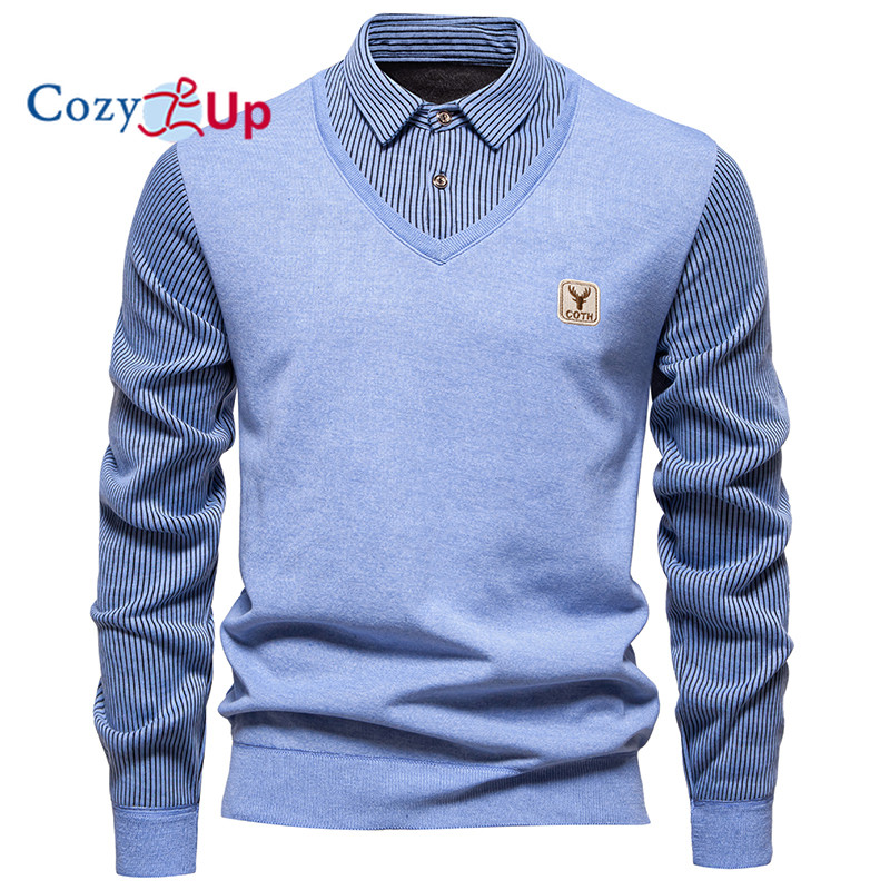 Cozy Up เสื้อสเวตเตอร์คอวี Classic Fit Fine Gauge Supima สําหรับผู้ชาย