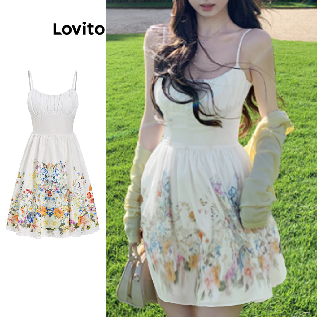 Lovito ชุดเดรสประกบลายดอกไม้หรูหราสำหรับผู้หญิง L99ED280