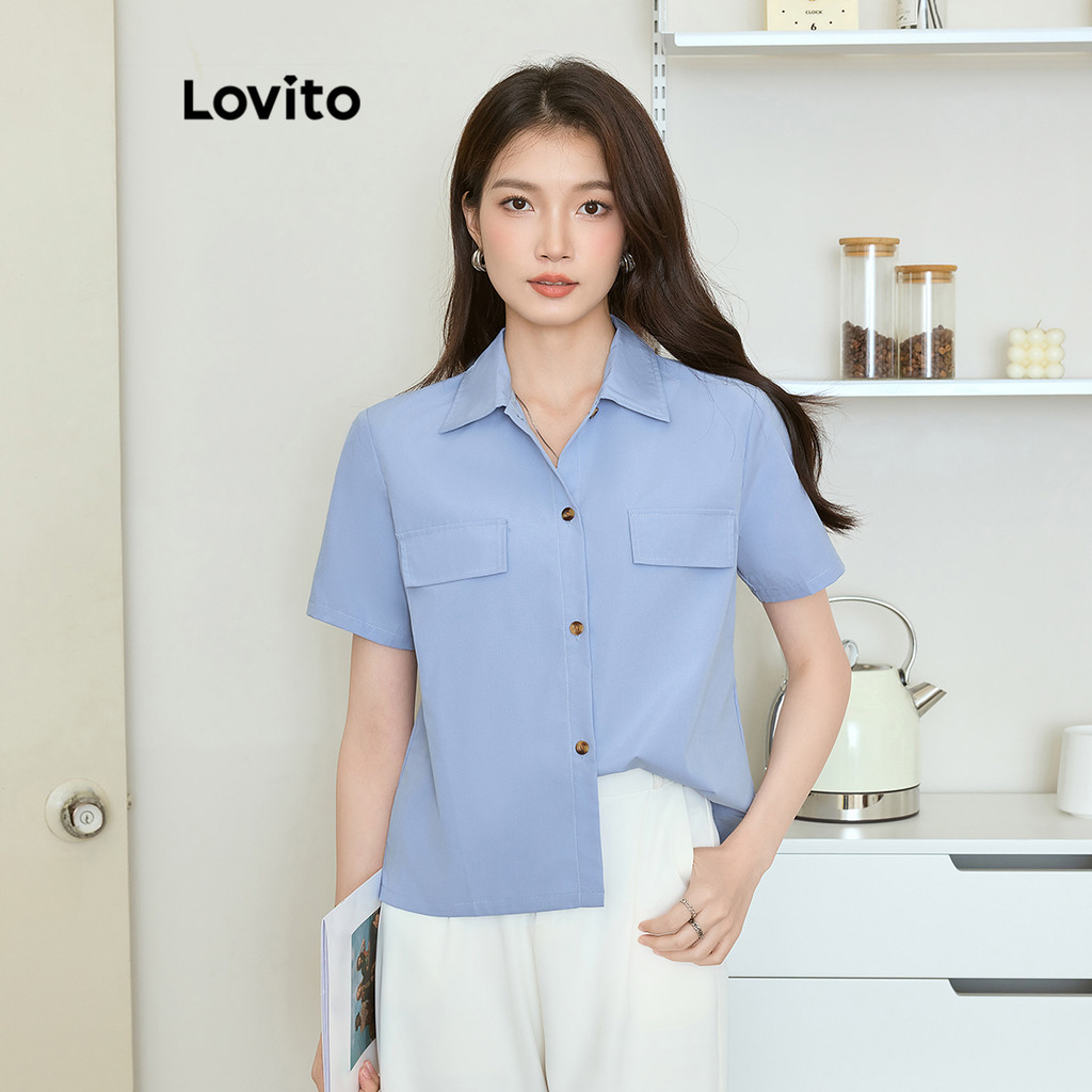 Lovito เสื้อเบลาส์กระดุมสำหรับผู้หญิงสำหรับผู้หญิง L104ED343