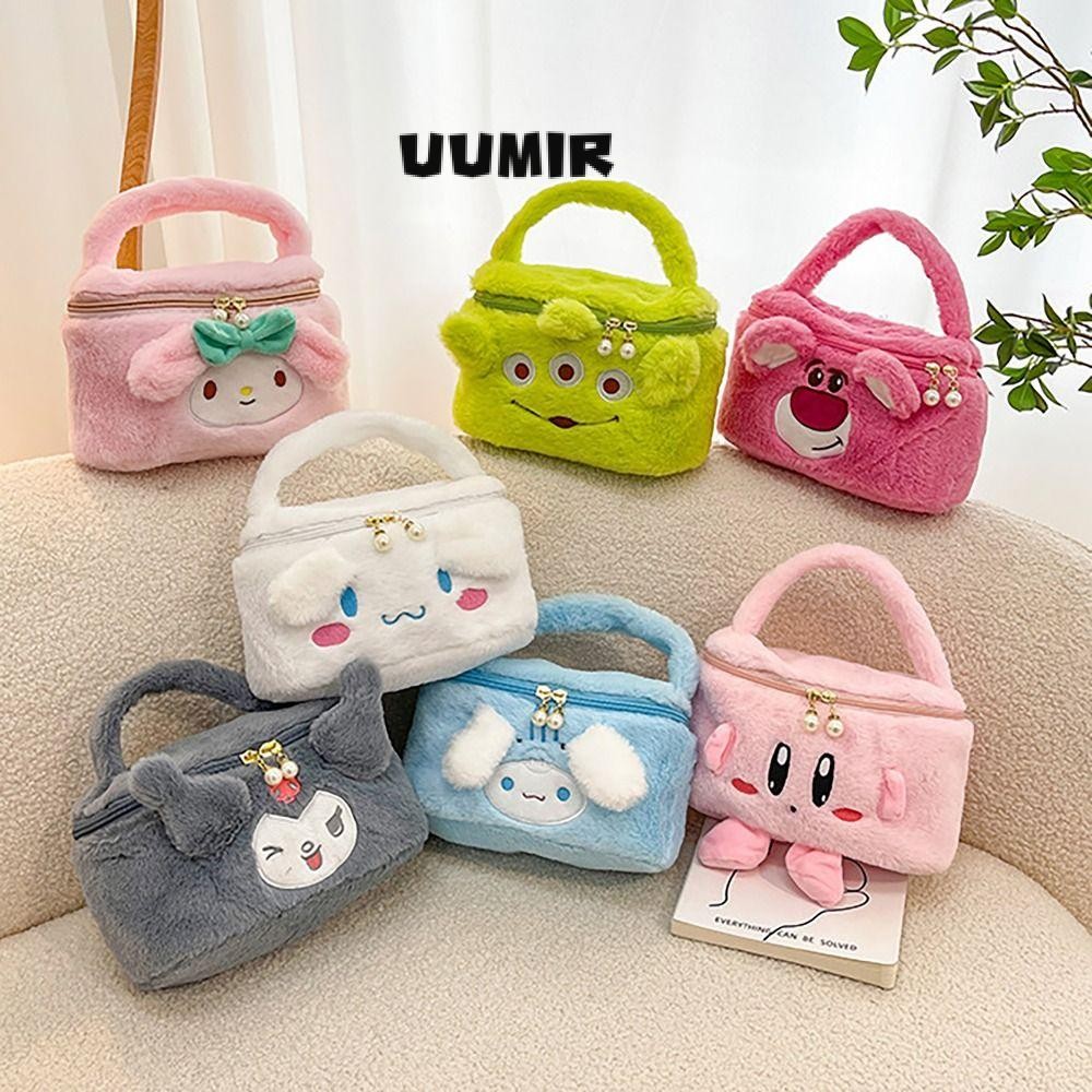 กระเป๋าถือ Kuromi, Plush Pearl Zipper Plush กระเป๋าข้อมือ, Soft Furry การ์ตูนเย็บปักถักร้อย Top-Handle กระเป๋าเด็ก