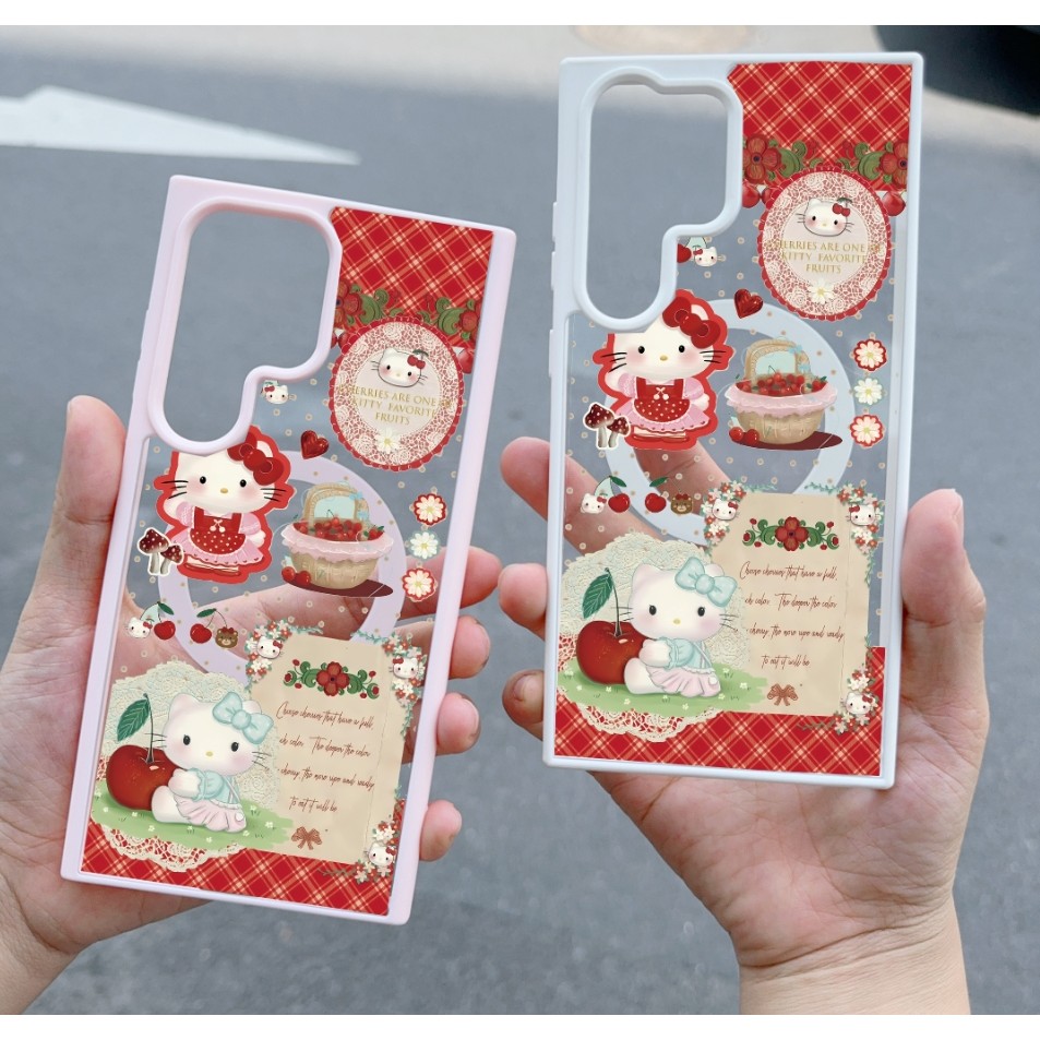 สไตล์ Pastoral รูปแบบแมวสําหรับ Samsung s22 s22plus ultra Case Girly S23 S23Plus s23fe s24 s24plus s24ultra Cover