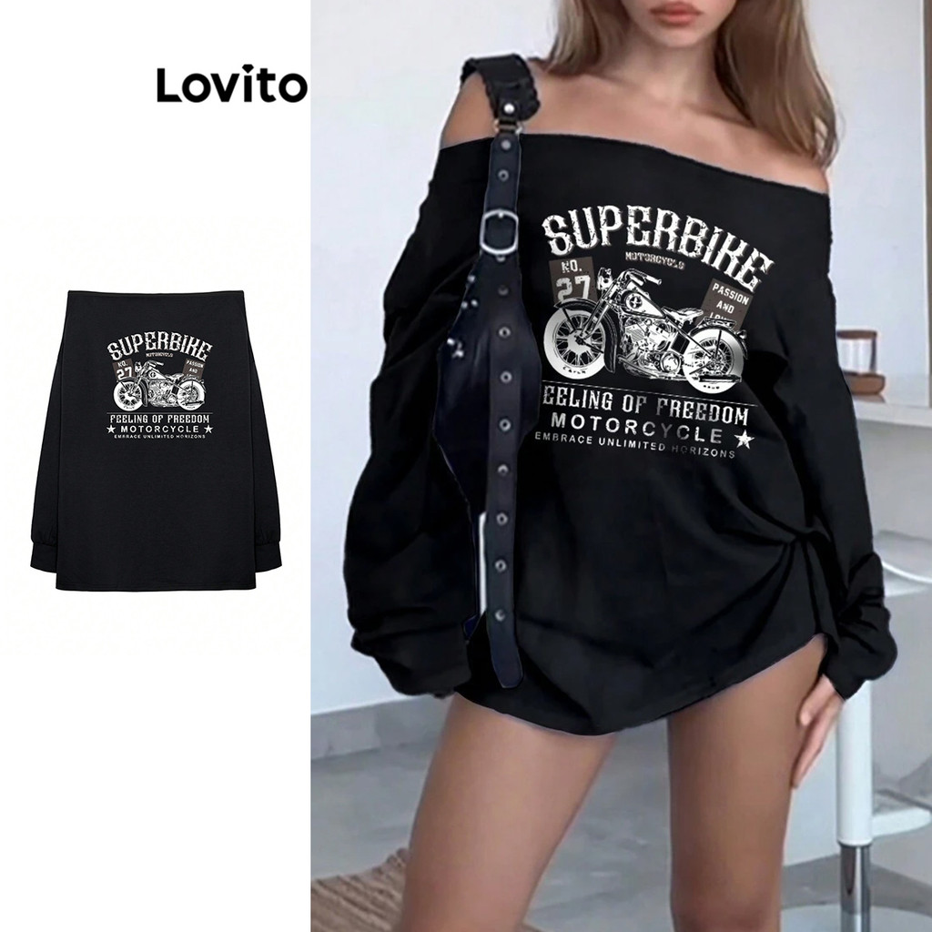 Lovito เสื้อยืดอินเทรนด์สำหรับผู้หญิง L101AD172