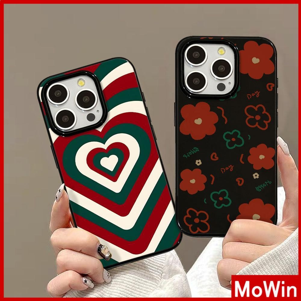 Mowin - สำหรับ iPhone 16 Pro Max เคส ไอโฟน สีดำมัน TPU ซอฟท์เคส กันกระแทกกล้องป้องกัน ลวดลายดอกไม้และหัวใจ เข้ากันได้กับ With iPhone 15 14 13 12 Pro Max 11 XR XS Max 7 8Plus